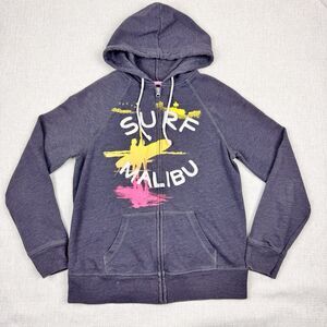 Old Navy Hoodie Size Medium Womens Full Zip Gray Y2K Surf Malibu Graphic